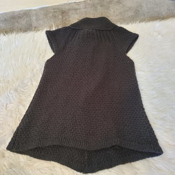 Kensie Size Medium M Black Sweater Layer Cover Button Retro Knitted Short Sleeve - Picture 9 of 9